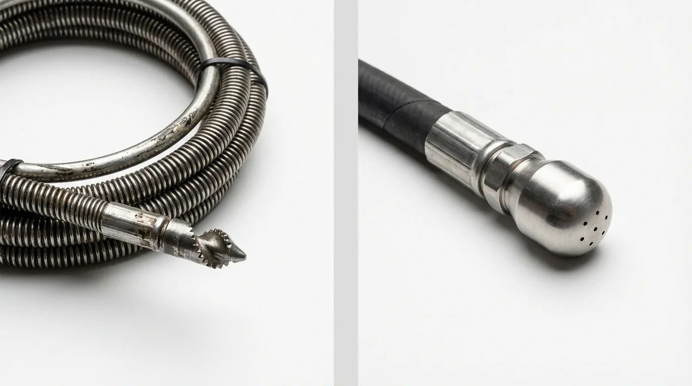 Drain snake cable and hydro jetting nozzle used for drain cleaning in Stottville, NY