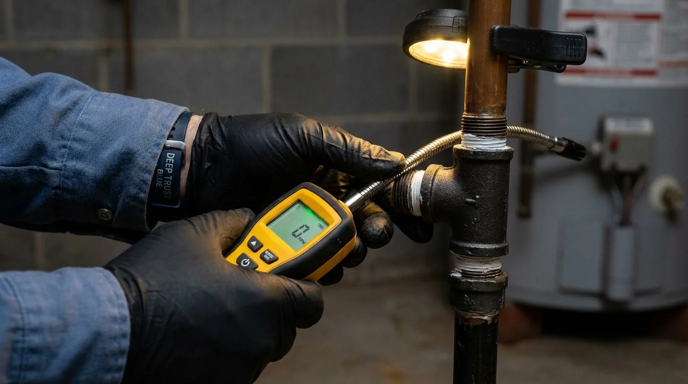 Gas leak detection with electronic sniffer by Johns Plumbing LLC in Stottville