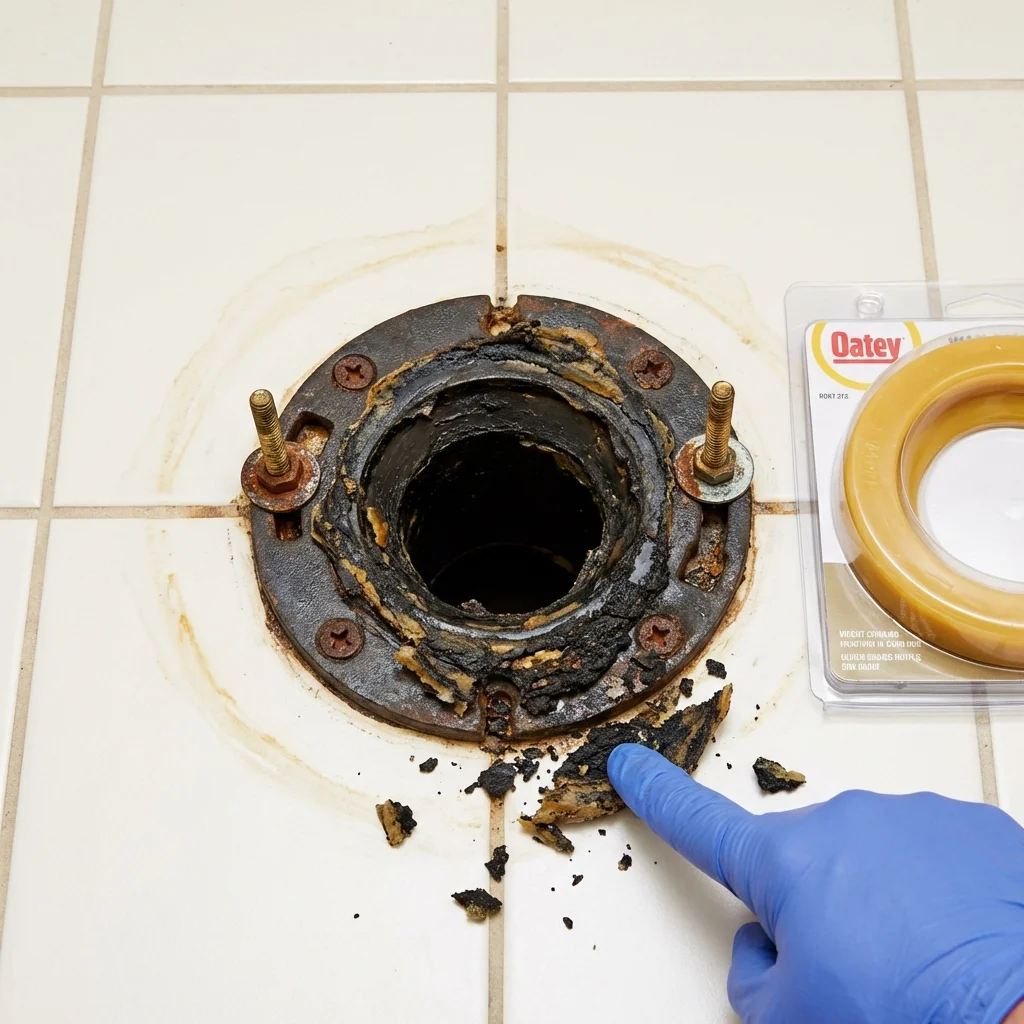 Failed wax ring showing water seepage at the base of a toilet in a Stottville, NY home