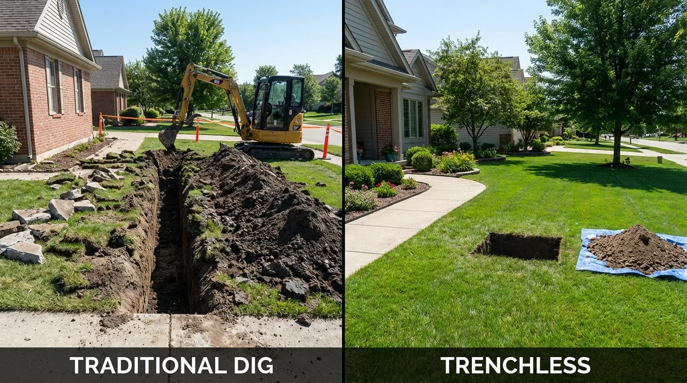 Trenchless sewer repair with minimal yard damage versus traditional excavation in Stottville, NY